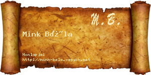 Mink Béla névjegykártya